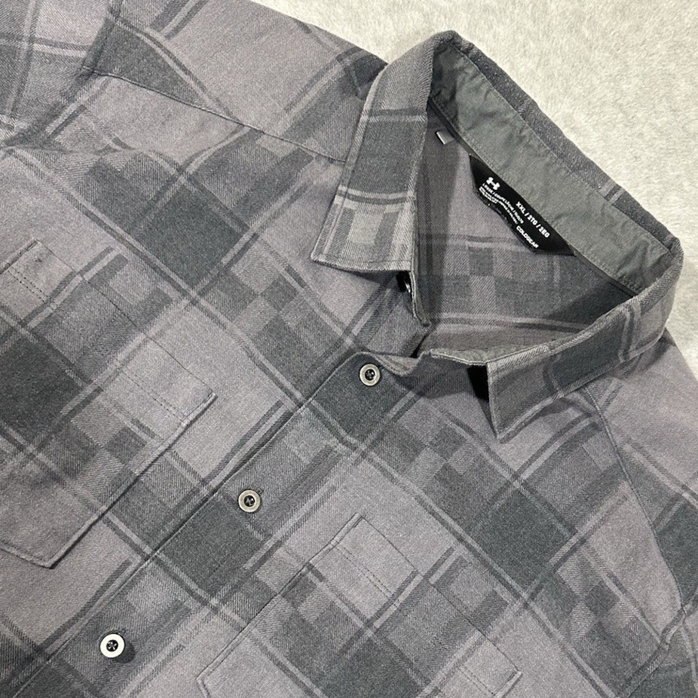 Under Armour Mens Plaid Long‎ Sleeve Button Up Shirt ColdGear XXL Loose Fit Gray